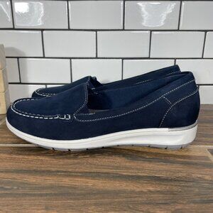 Walking Cradles Oslo Womens Size 7 Wide Shoes Blue Nubuck Casual Moc Toe Slip On